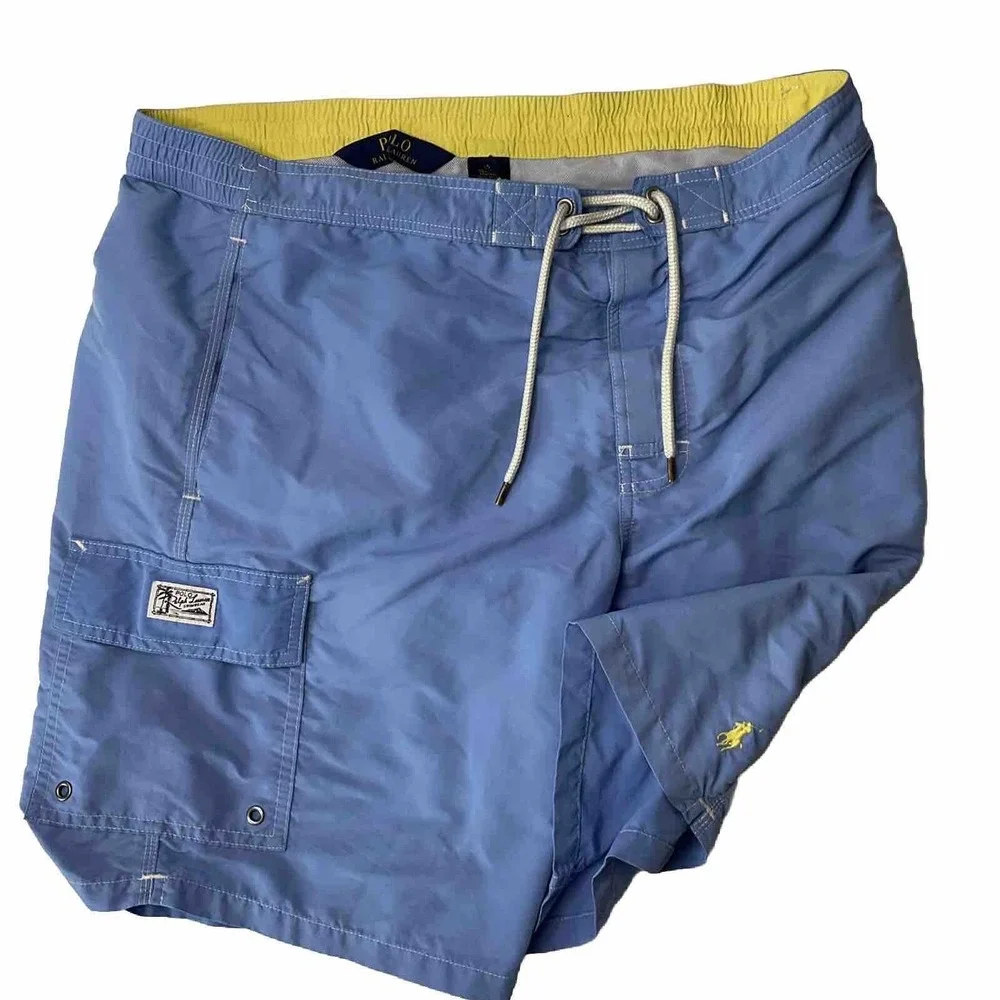 Polo Ralph Lauren Shorts Men Sz L Trunks Swim Mesh Lined Light Blue Yellow Pony